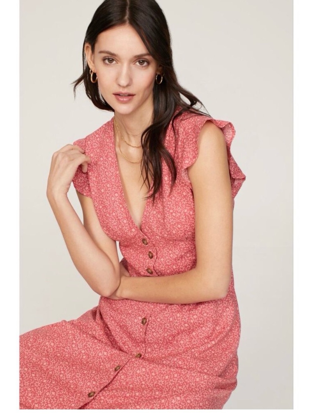 Marine Layer Pink Floral Midi Dress